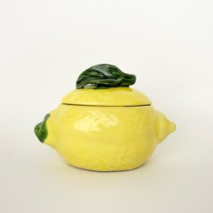 Vintage Handmade French Ceramic Lemon Shaped Bowl Lid Sugar Country Cottage